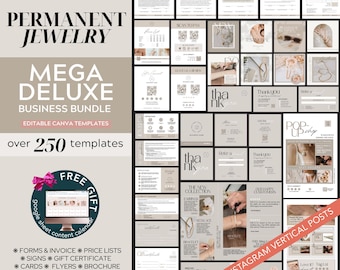 Permanent Jewelry Business Starter Kit, Business Bundle, Permanent Jewelry Marketing with Consent Forms, Instagram Posts, Care Card, Neutral