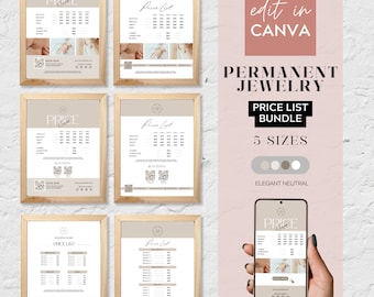 Bewerkbare prijslijst voor permanente sieraden, Canva-prijslijstsjabloon, zakelijk startpakket, permanente sieradenmarketingprijslijstsjabloon