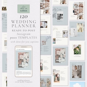 120 Hochzeitsplaner Instagram Posts, Hochzeitsplaner Instagram Vorlagen, bearbeitbare Canva Instagram Vorlagen für Hochzeitsplaner Marketing