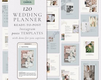 120 Wedding Planner Instagram Posts, Wedding Planner Instagram Templates, Editable Canva Instagram Templates for Wedding Planner Marketing