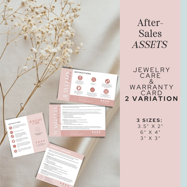 Permanent Jewelry Care Card Bundle, Permanent Jewelry Business Cards