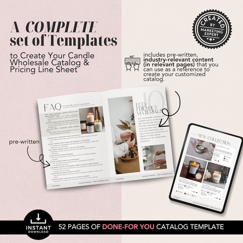 Candle Wholesale Line Sheet, Canva Wholesale Catalog Template, Business