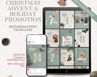 Christmas Instagram Post Templates, Advent Calendar Instagram, Holiday Instagram Canva Templates, Instagram Templates for Holiday Marketing