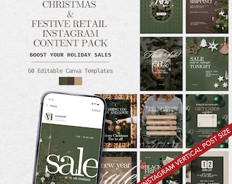 Christmas Instagram Templates for Retail, Canva Holiday Social Media Templates, Editable Festive Retail  Instagram Content for Retail Shops