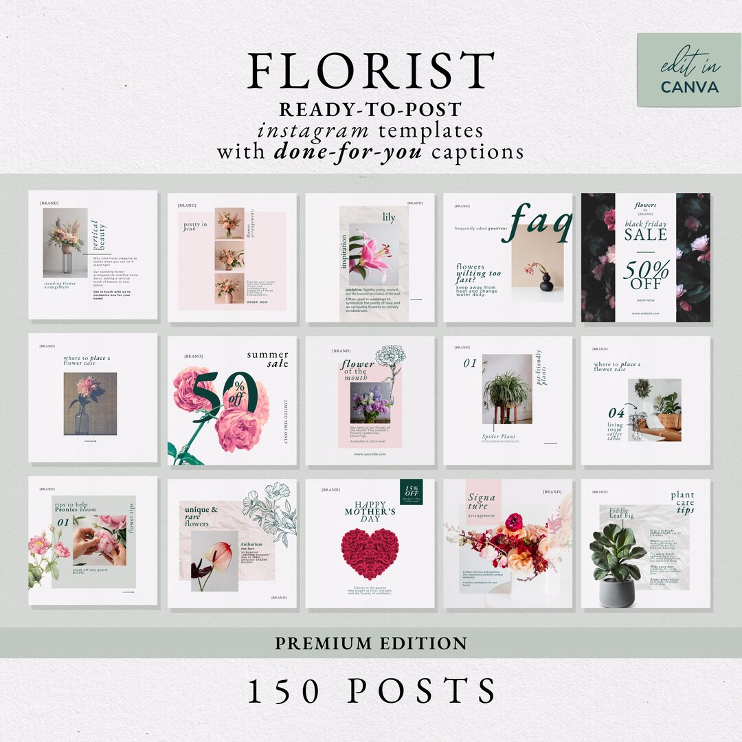 150 Florist Instagram Post Template, Canva Social Media Template ...