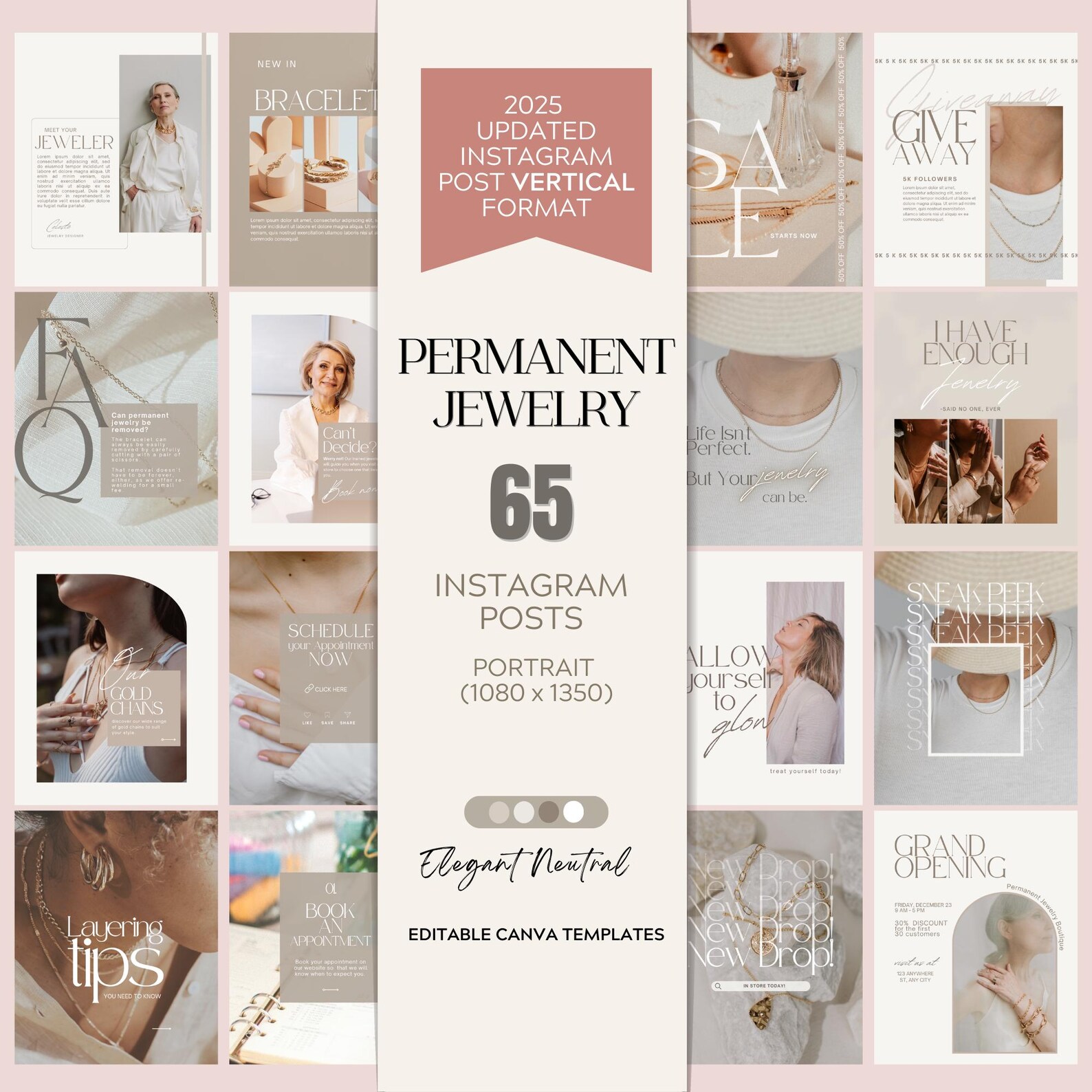 Editable Permanent Jewelry Social Media Posts | Canva Instagram ...