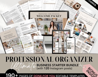 Professional Organizing Business Template Bundle with Instagram Posts for Home Organization, Contract, Intake Form, Proposal, Welcome Packet