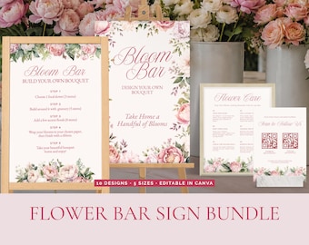 Flower Bar Sign Bundle, Build Your Own Bouquet Instructions, QR Code, Editable Canva Template (Digital Download)