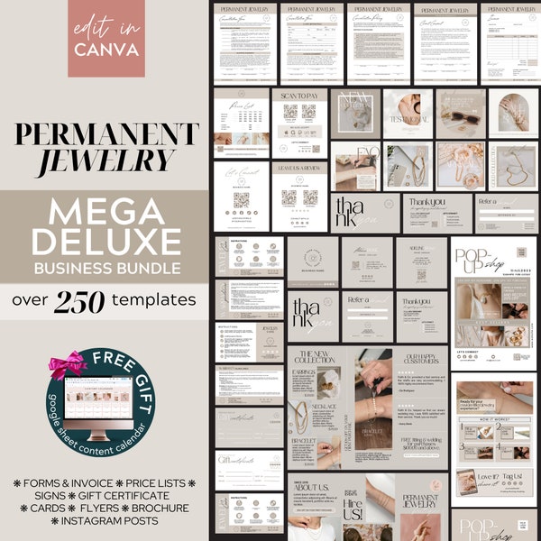 Permanent Jewelry Business Starter Kit, Business Bundle, Permanent Jewelry Marketing with Consent Forms, Instagram Posts, Care Card, Neutral