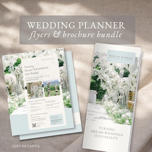 Wedding Planner Brochure & Flyer Bundle, Trifold Brochure with Wedding Packages Price Guide, Canva Flyer Template for Wedding Event Planners