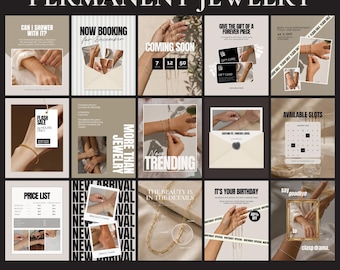 100 Permanent Jewelry Instagram Templates, Editable Canva Social Media Posts (Digital Download)