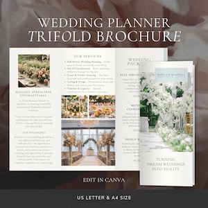 Wedding Planner Brochure Template, Trifold Brochure with Wedding Packages Price Guide, Editable Canva Brochure for Wedding Event Planners