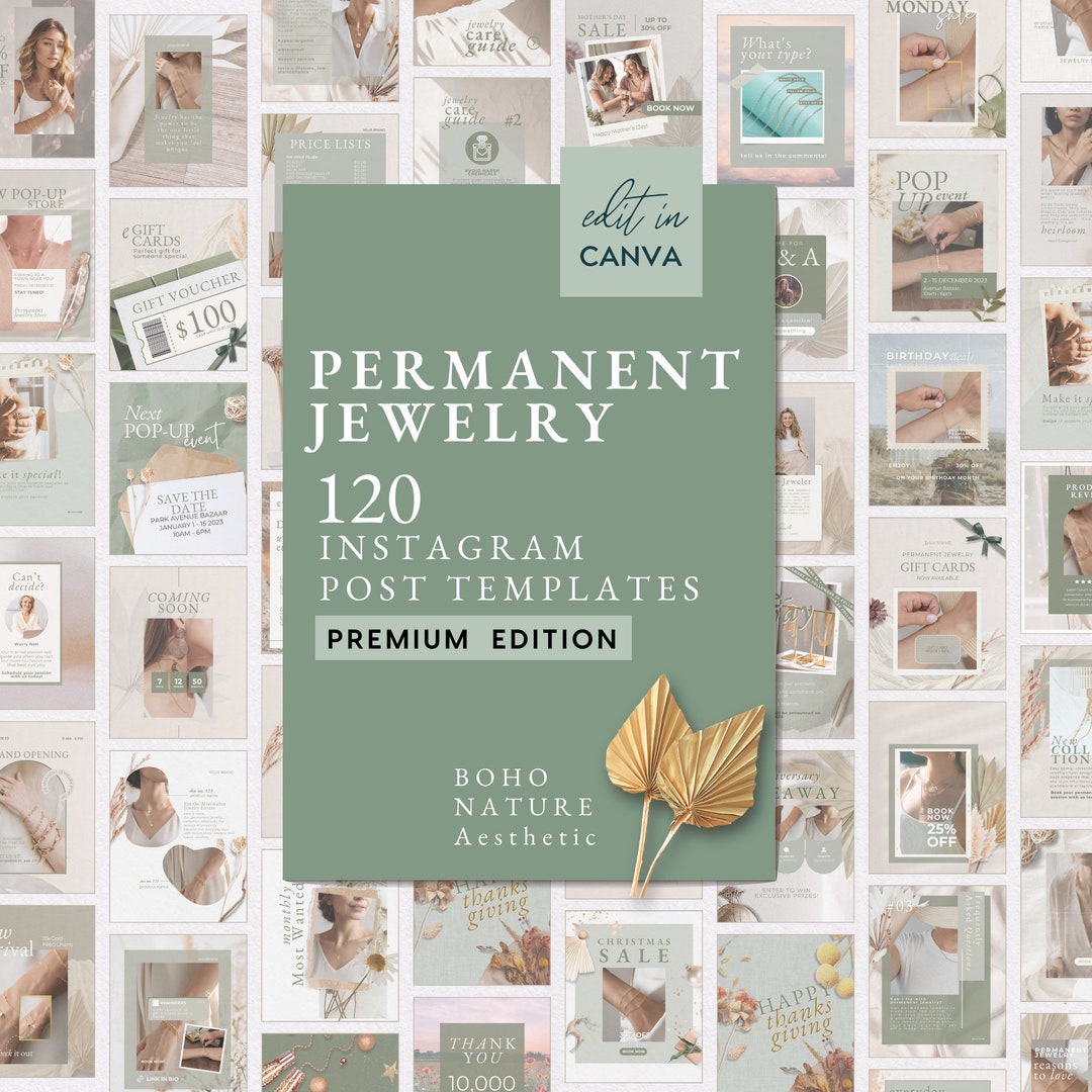 120 Boho Permanent Jewelry Social Media Templates, Editable Canva ...