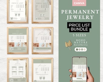 Permanente sieraden prijslijst sjabloon, bewerkbare Canva prijslijst sjabloon, afdrukbare prijslijst teken sjabloon voor permanente sieraden bedrijf