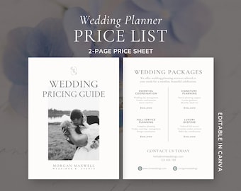 Wedding Planning Price Sheet, Event Planner Price List, Canva Pricing Guide Template for Wedding Planner, Coordinator Business, Minimalist