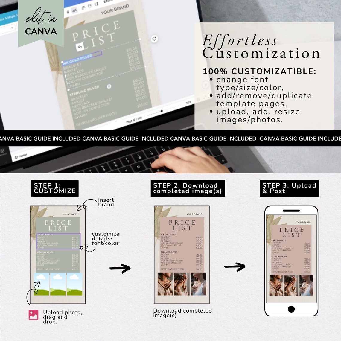 Permanent Jewelry Social Media Posts and Story, Canva Social Media ...