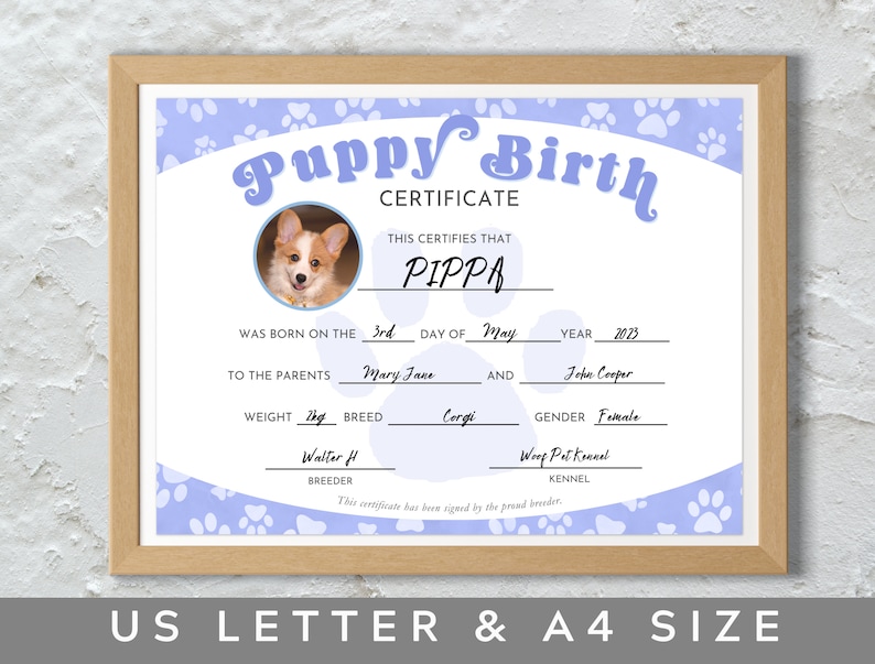 Printable Puppy Birth Certificate Dog Birth Certificate - Etsy