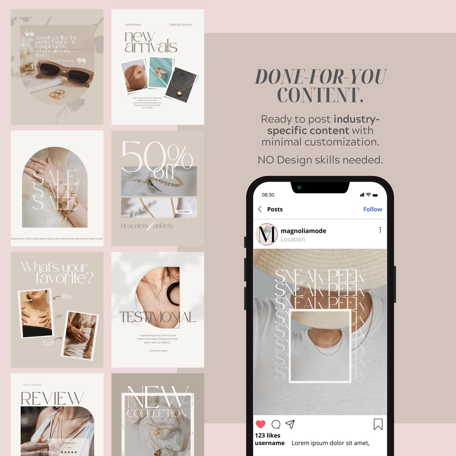 Editable Permanent Jewelry Social Media Posts | Canva Instagram ...