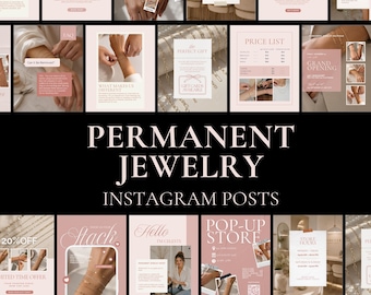 Permanent Jewelry Instagram Posts, 50 Luxury Editable Canva Social Media Templates (Digital Download)