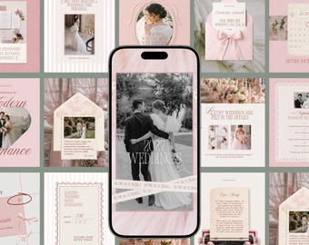 Blush Pink Wedding Instagram Templates, Romantic Coquette Canva Bundle for Wedding Photographers, Planners, Florists & Creative Businesses