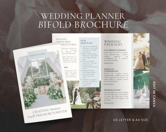 Wedding Planner Brochure Template, Elegant Bifold Canva Design (Digital Download)