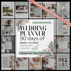 90 Hochzeitsplaner Instagram Posts mit Beschriftungen, Hochzeitsplaner Social Templates, Canva Instagram Vorlagen für Wedding Planner Marketing