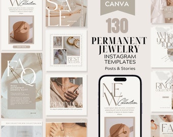 Editable Instagram Posts for Permanent Jewelry | Canva Social Media Templates, Instagram Templates | Permanent Jewelry Marketing, Neutral