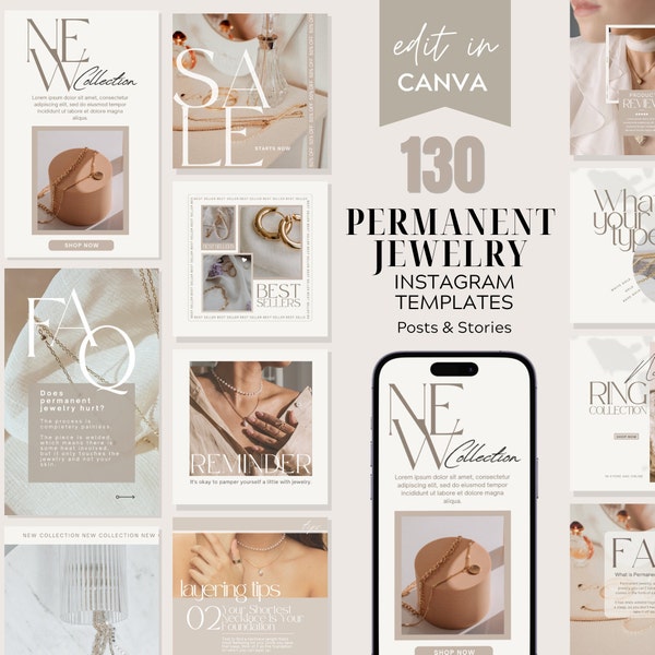 Editable Permanent Jewelry Instagram Posts and Story, Canva Social Media Templates, Instagram Templates, Permanent Jewelry Marketing