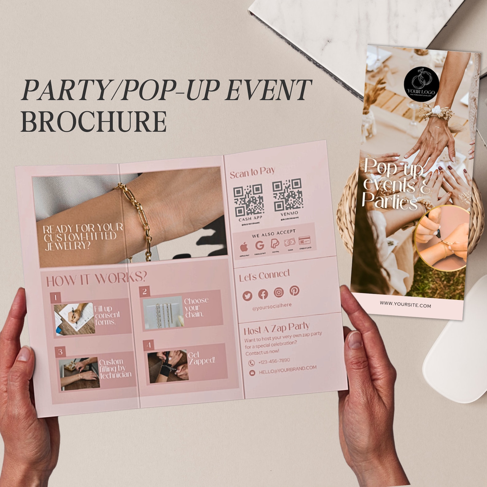 Permanent Jewelry Brochure, Permanent Jewelry Wedding Event, Permanent