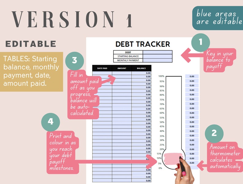 Debt Payoff Tracker Printable Debt Thermometer Debt Free - Etsy