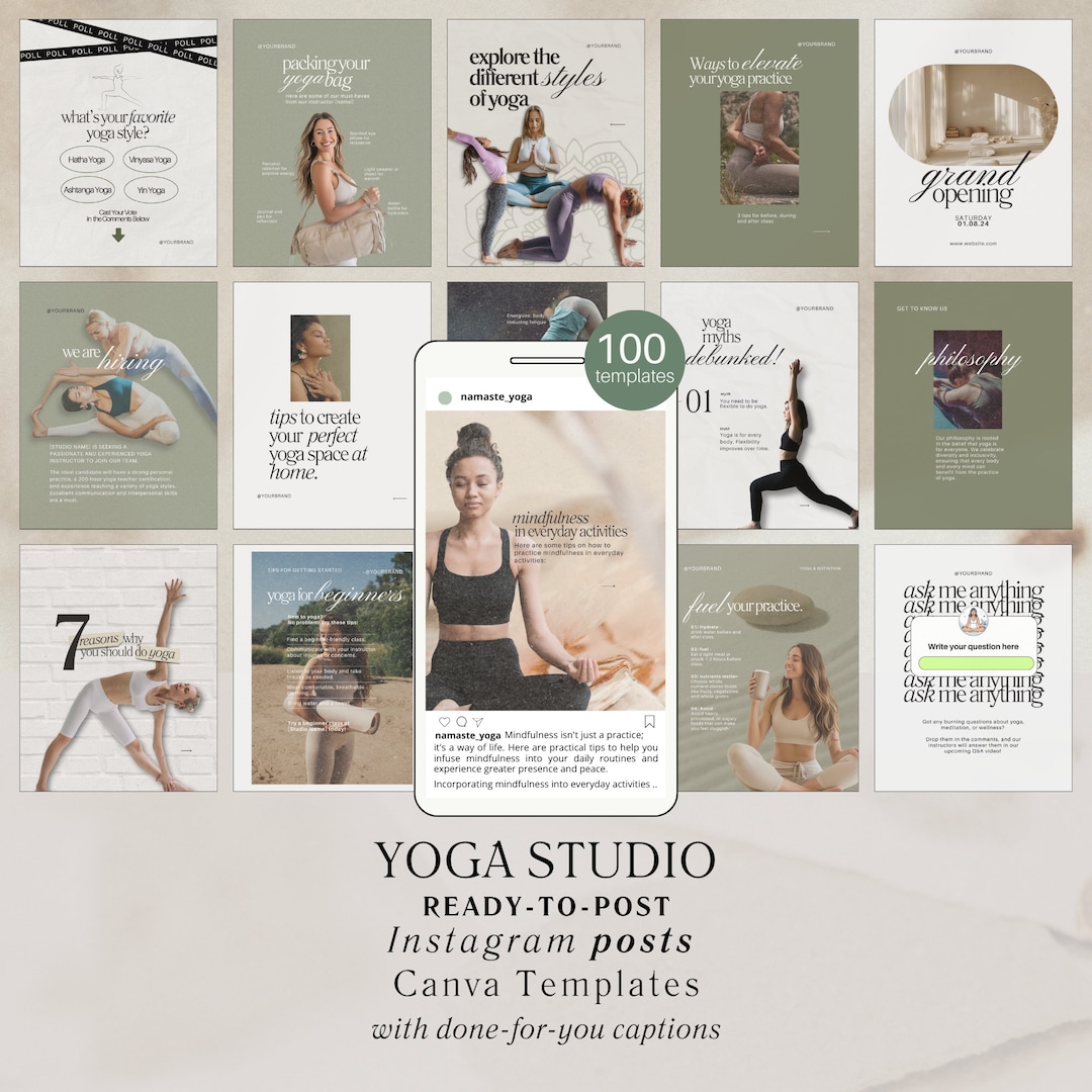 Yoga Studio Social Media Templates, Editable Canva Posts - Etsy