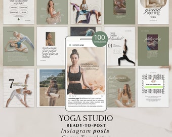 Yoga Studio Social Media Templates, Editable Canva Posts