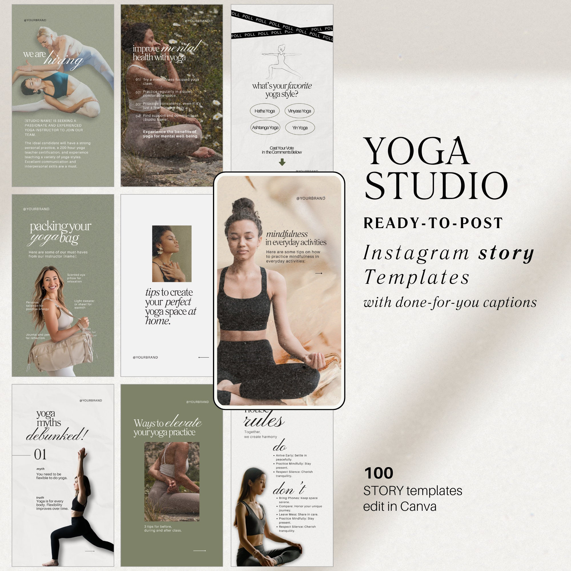 100 Yoga Studio Instagram Template Bundle, Canva Instagram Story ...