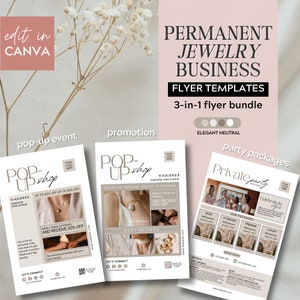 Pacote de folheto de joias permanentes, pacote inicial de negócios, modelos de marketing de joias permanentes - incluindo folheto de eventos pop-up, neutro elegante