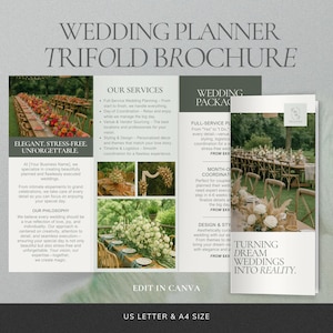 Wedding Planner Brochure Template, Trifold Brochure with Wedding Packages Price Guide, Editable Canva Brochure for Wedding Event Planners