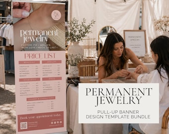 Permanent Jewelry Price Display Banner Design, Pop Up Event, Editable Canva Template