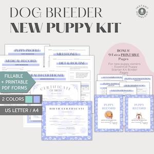 Ausfüllbares Züchter Puppy Pack mit Welpen-Krankenakte, Welpen-Profil, Hundezüchter-Formen, Welpen-Impfeintrag, Hunde-Impfeintrag
