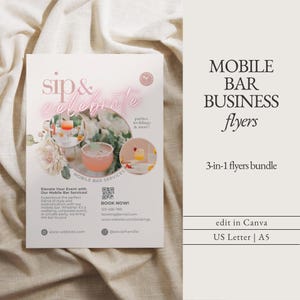 Pacote de folheto comercial de bar móvel, modelo de folheto Canva, folhetos de bartender móvel, pacotes de bar móvel, modelos para bartender móvel