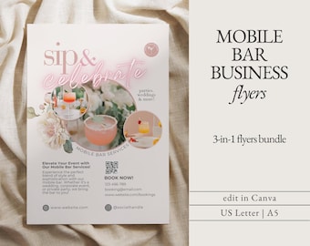 Mobile Bar Business Flyer Bundle, Canva Flyer Template, Mobile Bartending Flyers, Mobile Bar Packages, Templates for Mobile Bartender