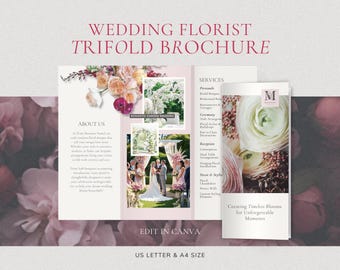 Wedding Florist Brochure Template, Editable Trifold (Canva, PDF)