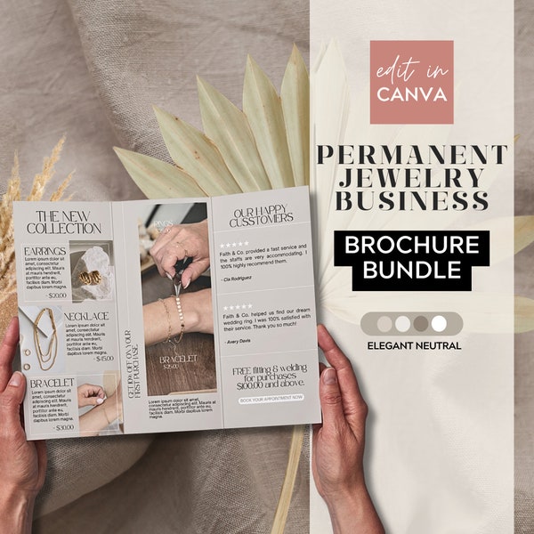 Permanent Jewelry Brochure, Canva Marketing Templates, Permanent Jewelry Marketing Brochures - Pop Up Event, Wedding Event, Product Showcase