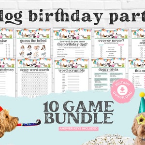 Dog Birthday Party Games Printable Puppy Party Games Puppy Shower Games, Puppy Birthday Games, Dog Adoption Day, Dog Party Activities