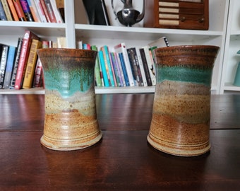 Two Earthenware Clay Cups Handmade Vintage