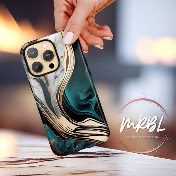 Teal Gold Marble iPhone Case - made by MRBL - Tough iPhone 15 14 13 12 11 Pro Max Case X Xs Xr 8 Phone Case
