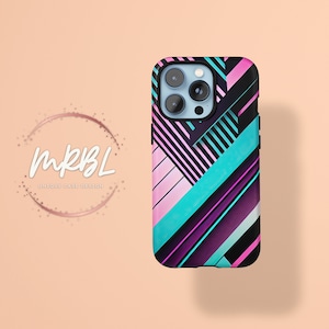 iPhone 16 Vaporwave Art Deco Retro Miami Vintage 80s 90s Graphic Pink and Teal - made by MRBL - iPhone 16 15 14 13 12 11 pro max case X 8 7