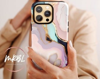 Gold Pink Turquoise White Marble iPhone Case - made by MRBL - Tough iPhone 14 13 12 11 Pro Max Case X Xs Xr 8 7 6 Marble Phone Case