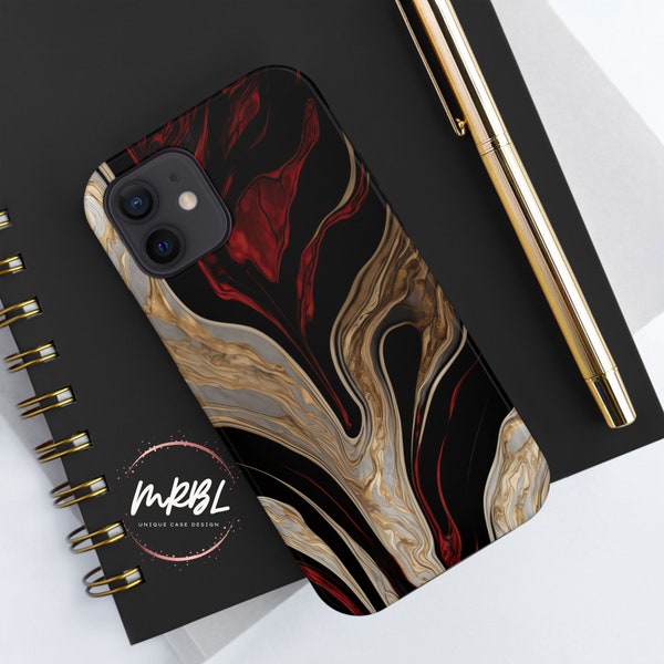 Black Red Gold Marble iPhone Case - made by MRBL - Tough iPhone 14 13 12 11 Pro Max Case X Xs Xr 8 7 6 Phone Case