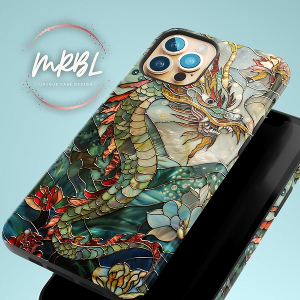Year of the Dragon Phone Case For iPhone 15 14 13 12 7 8 Stained Glass Illusion Tough Case - Made by MRBL