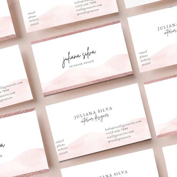 Classic Elegance - Timeless Business Card Template with Minimalist Pink Blush Design, Printable and Customizable for Professionals