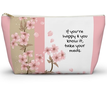 Bolsa de medicação humorística, bolsa com fundo em T, bolsa grande de higiene, bolsa de viagem com prescrição, armazenamento de frasco de comprimidos, porta-comprimidos em flor de cerejeira